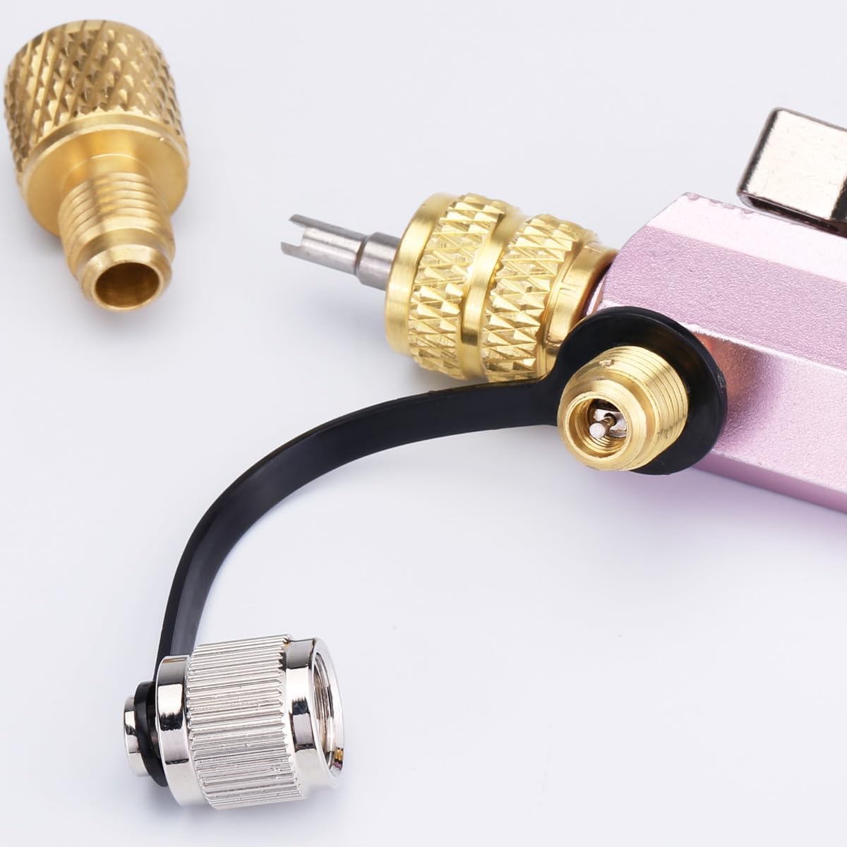 HVAC Valve Core Removal Tool, Dual Size SAE 1/4" & 5/16" Vacuum-Rated Valve Core Remover/Installer for Home AC Appliance, Compatible with R22 R410A R134A