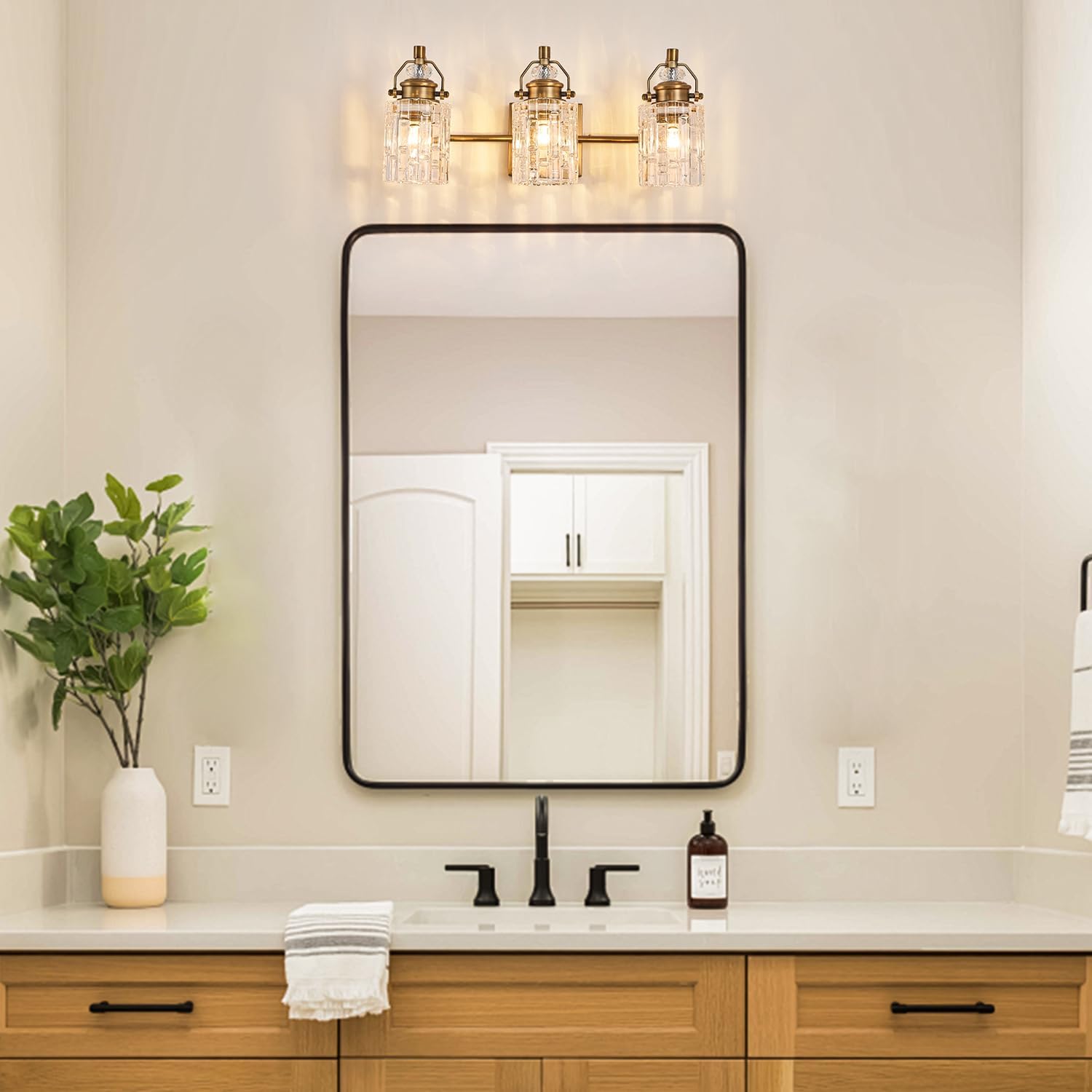 Vintage 3-Light Vanity Light for Bathroom Brushed Brass Lighting Rustic Vanity Light for Mirror, Farmhouse Bathroom Lighting Fixture(Rust-Proof, Easy Install, Exclude Bulb)