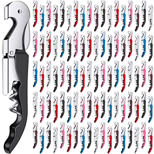 90 Pieces Waiter Corkscrew Wine Openers with Foil Cutter Double Hinged Wine Key for Bartenders Cork Screw Bottle Openers for Restaurant Waiters Kitchen Wine Beer (Mixed Colors)
