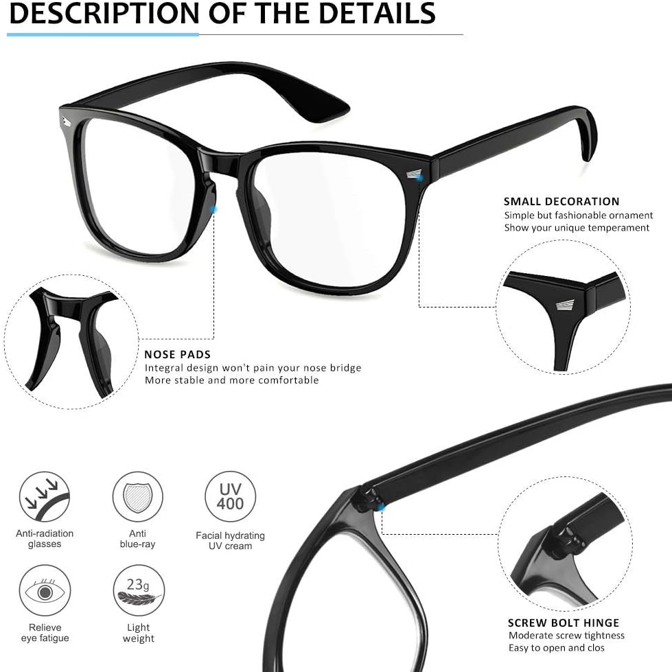Blue Light Blocking Glasses - Computer Glasses Anti Eye Strain Headache