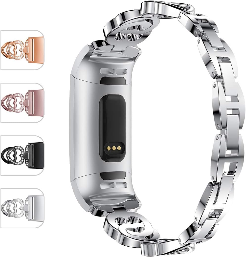 JOMOQ Replacement Bands Compatible for Charge 3/3 SE, Classic Stainless Steel Bands Premium Metal Wristbands with Adjustable Butterfly Clasp Repacement Band Wrist Accessories Straps Women Men