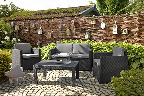 Allibert 218757 Lounge Set Victoria 2 Sessel, 1 Sofa, 1 Tisch, Rattanoptik, Kunststoff, graphit – Bild 4