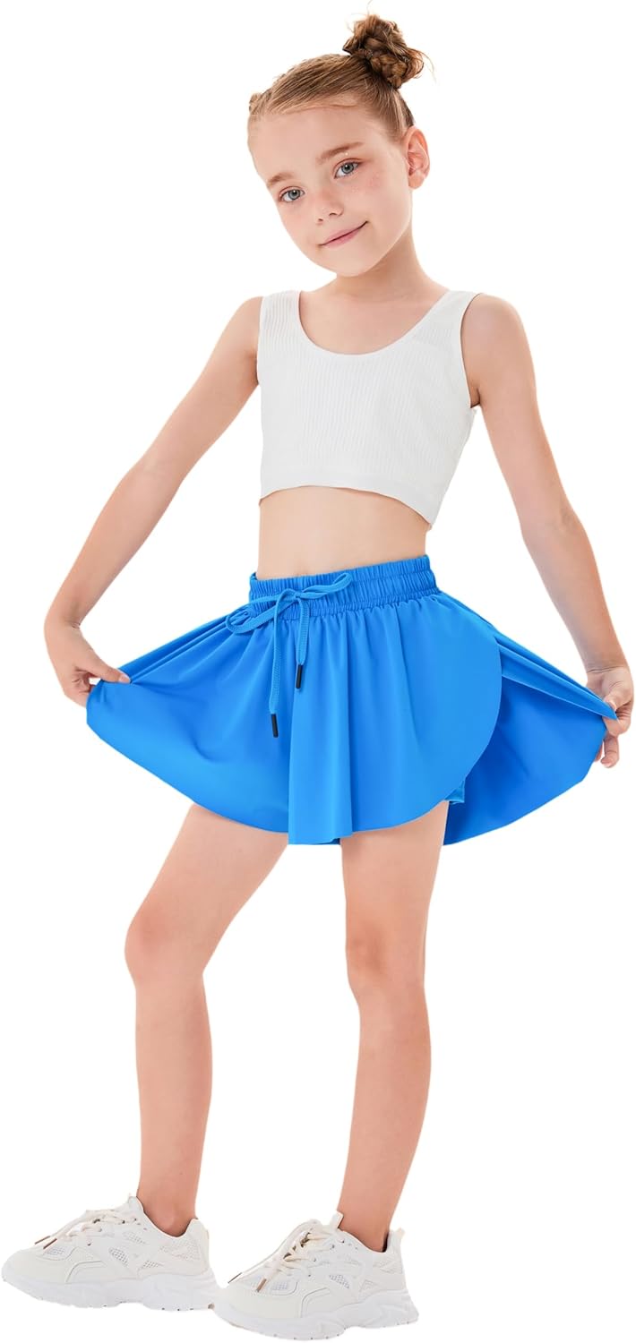 2 Pack Girls Athletic Flowy Shorts with Pockets Butterfly Running Active Workout Sports Elastic Waist Skorts for Kids - Image 8