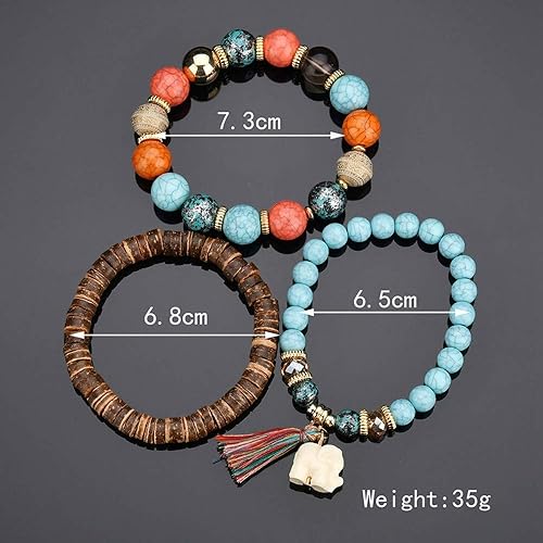 Miniatura 7 de Pulseras y brazaletes de cuentas de madera bohemia para mujer, borla étnica, elefante, pulsera multicapa, dije, pulseiras, bijoux, color caramelo,
