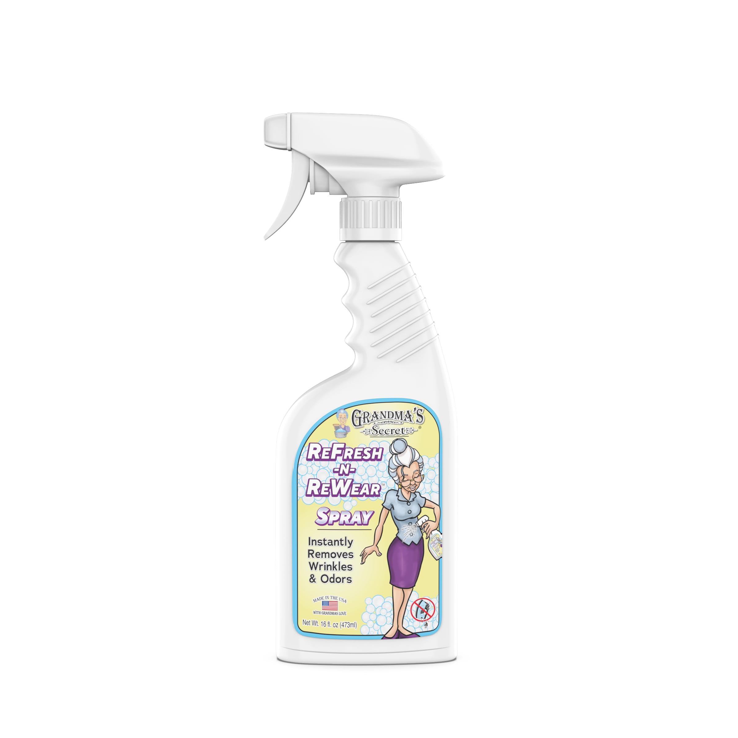 Grandma's Secret ReFresh N ReWear Spray - Instantly Removes Wrinkles &amp; Odors - Wrinkle Release, Fabric Refresher Spray, Chlorine, Bleach and Toxin-Free - 16 Ounce