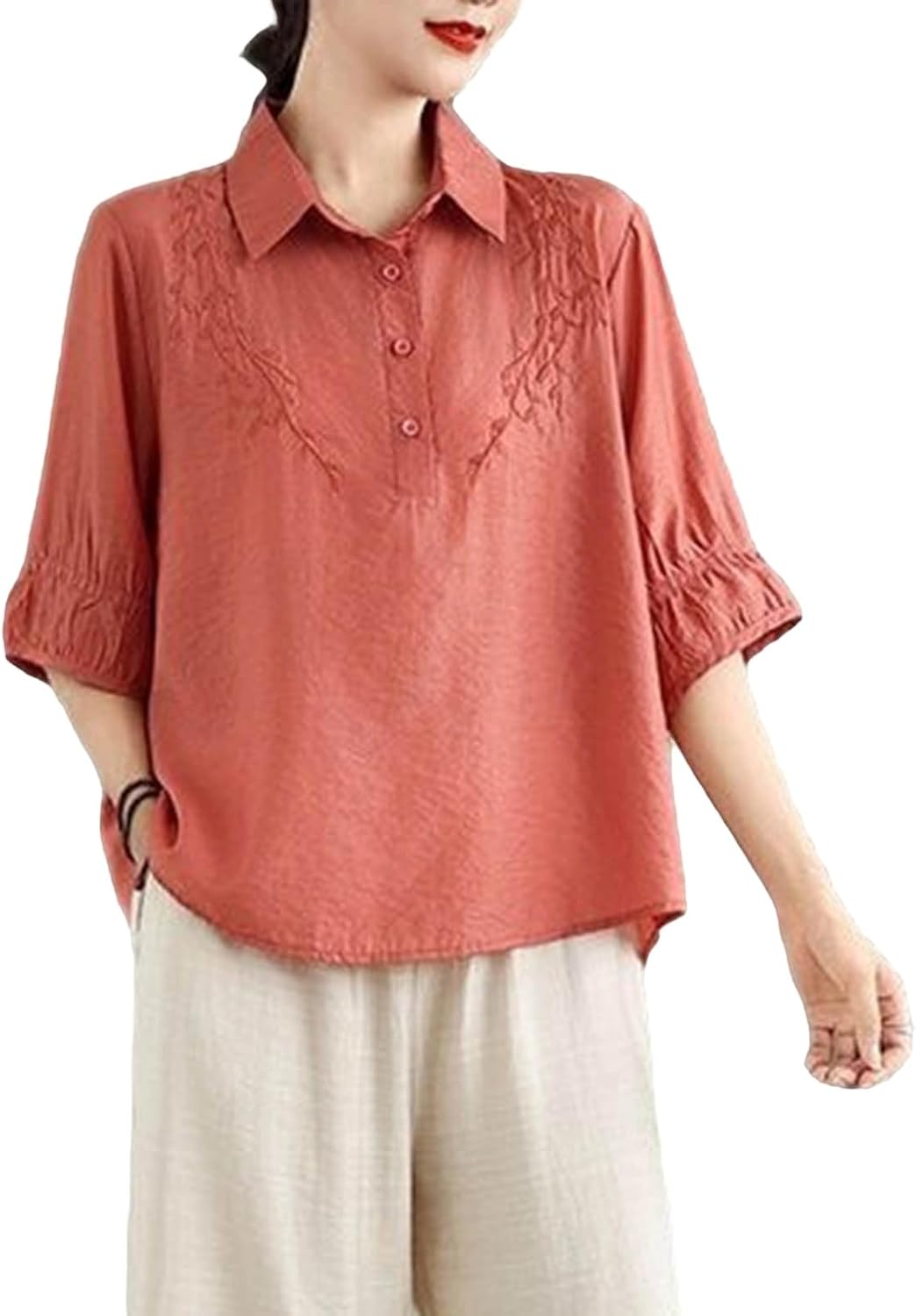 Women's Shirt Short Sleeve Cotton Linen Vacation Loose | Linen Shirt for Women Summer Short Sleeve Cotton Linen Tops Vacation Loose Casual V Neck Gauze Blouses