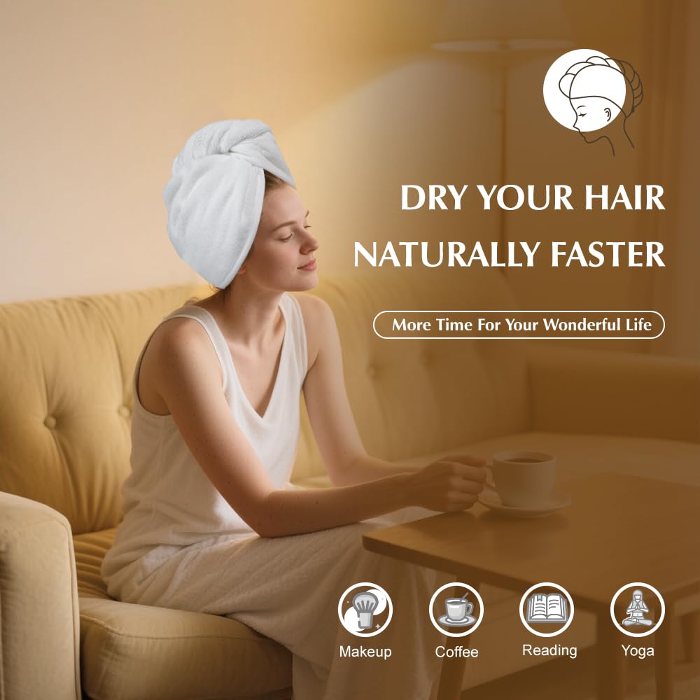 Poyday Microfibre Hair Towel Wrap: 2Pack Head Drying Towel Super Absorbent Anti Frizz Turban Towelling For Women Girls Long Wet Plopping Curly Hair - Image 2