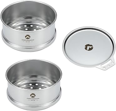 CAMPINGMOON 4.7 Mini Steamer Basket for Sierra Cup 304 Stainless Steel Portable Camping Cookware Accessory for Outdoor Cooking Backpacking Silver 2pcs+lid