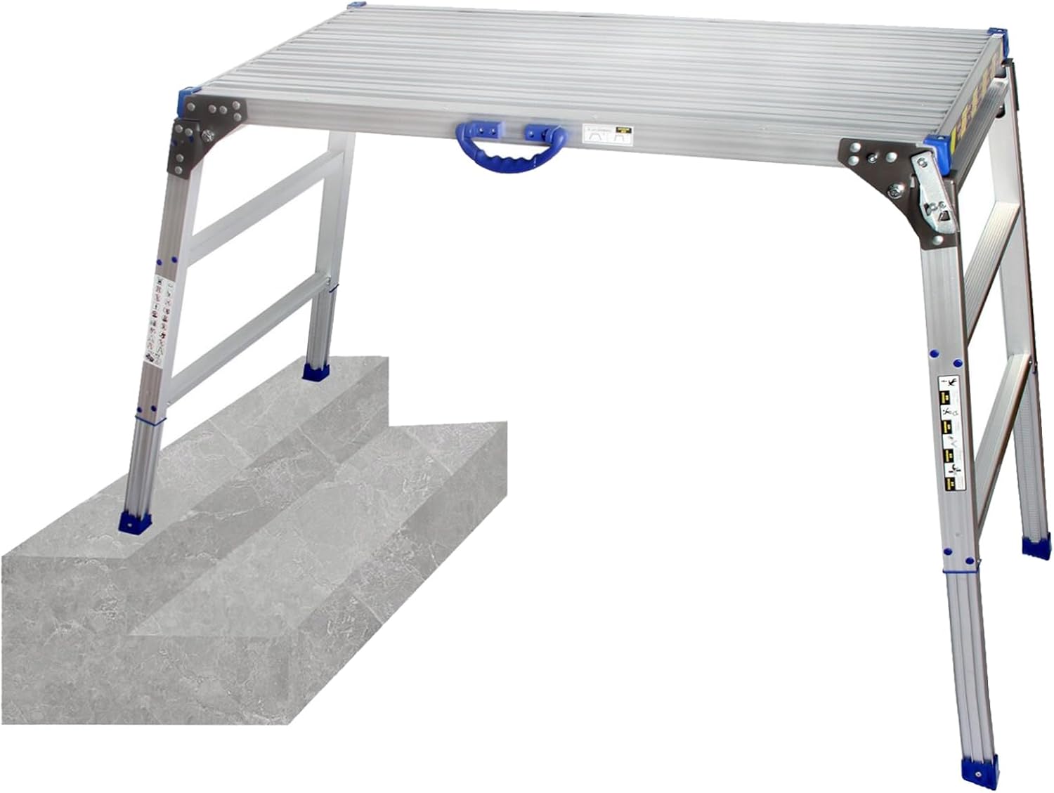 LEADALLWAY 47"x20" Work Platform,Ultra-wide 50 Gear Adjustable Height 27.5 to 37 in Portable Folding Aluminum 3 Step Ladder 330 Lbs Capacity Adjustable 20"(W) x 47"(L)