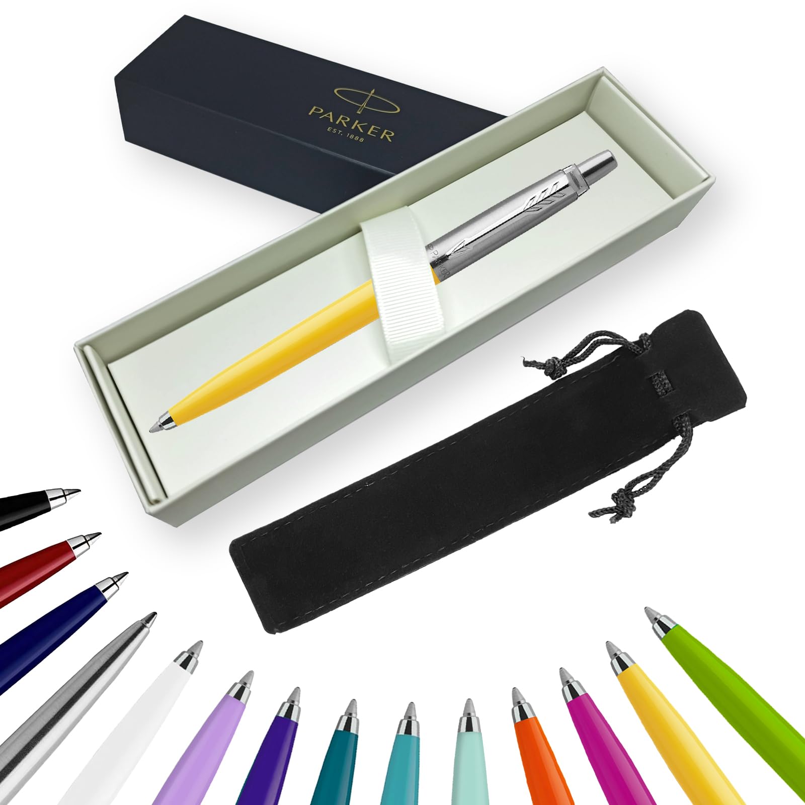 Parker Jotter Ballpoint Pen Handwriting Pens & Stationery Supplies - Ideal for Birthdays/Anniversaries Can be Engraved! (Without Engraving, Yellow, Ribbon Gift Box)