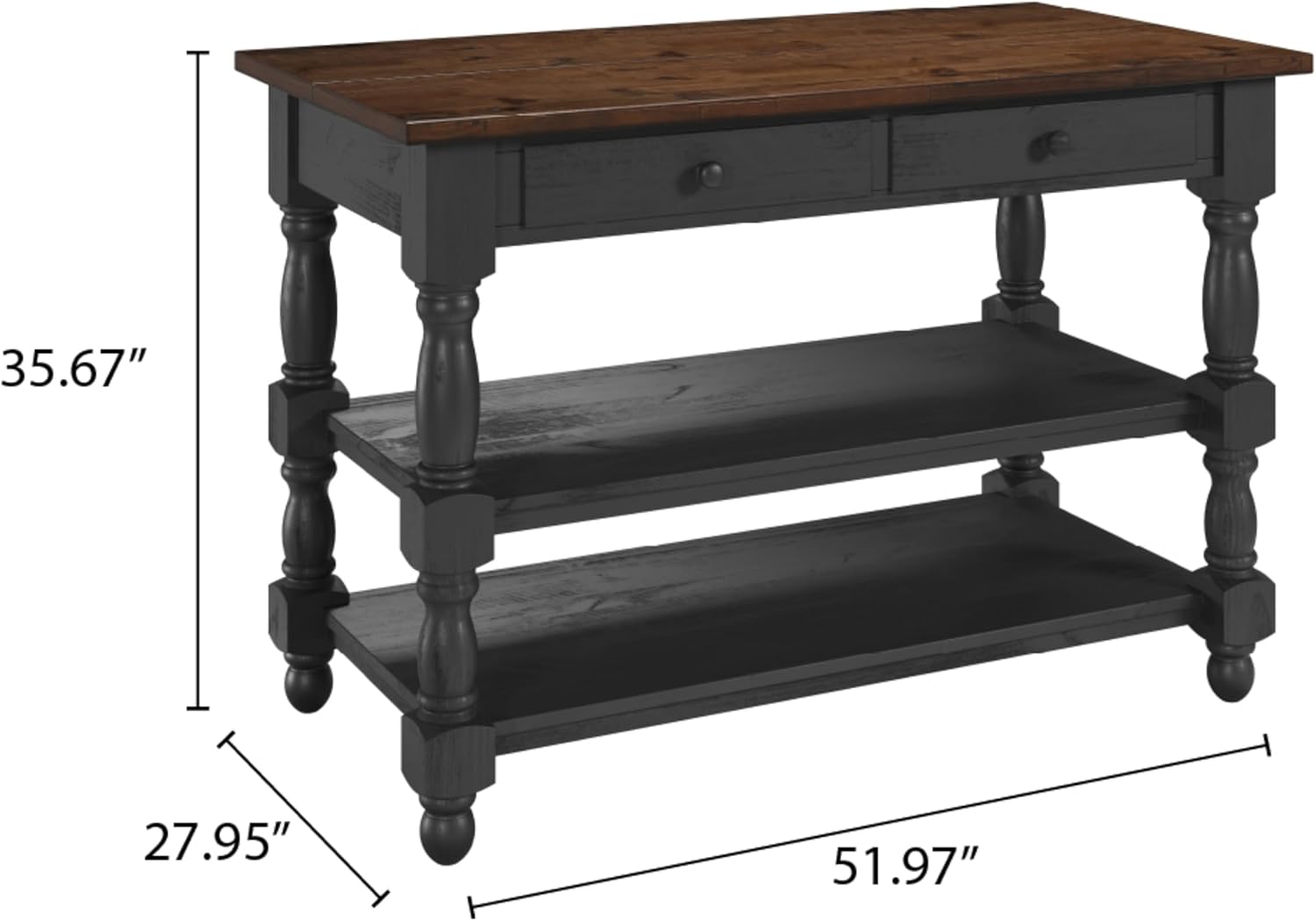 Furniture Dash Wood Kitchen Island 2 Drawers 2 Shelf Black