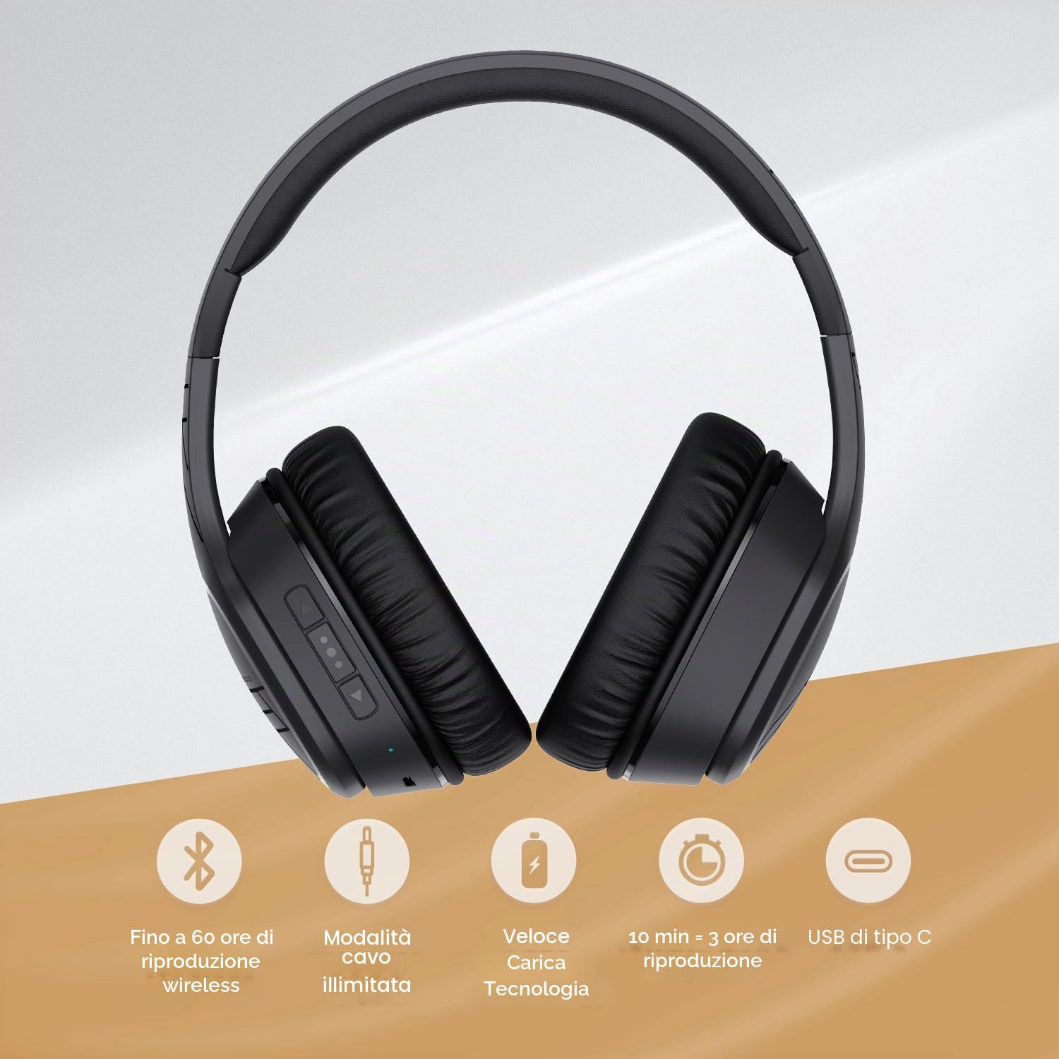 PowerLocus P7 Cuffie Wireless Bluetooth, 50 ore Di Riproduzione, Cuffie Senza Fili Over Ear, Hi-Fi Stereo, Pieghevole, Cuffie Bluetooth con Microfono, Custodia Rigida per Viaggio/Telefono/PC/TV