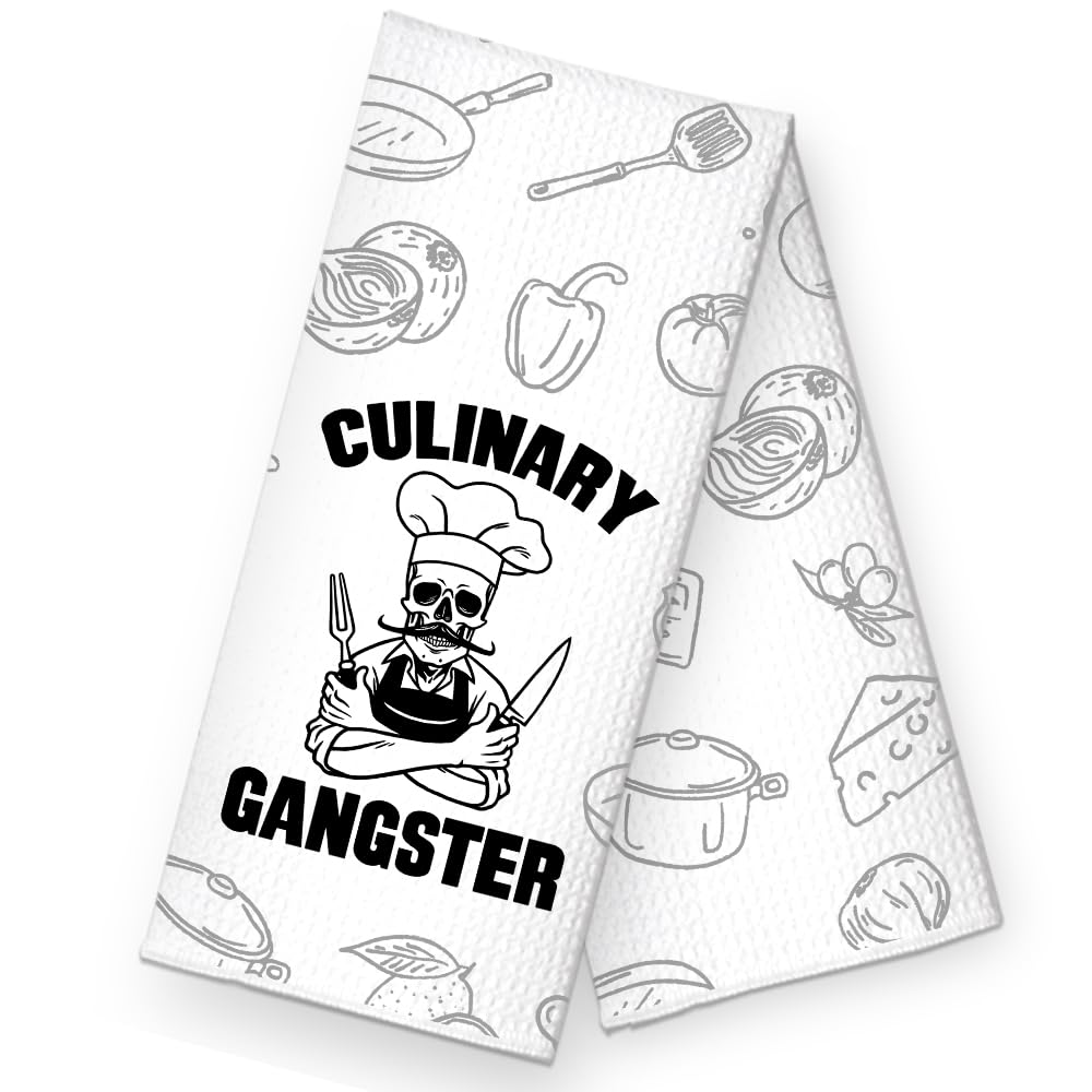 RZHV Culinary Gangster Kitchen Towel, Funny Skull Dish Towel Gift for Women Friends Mom Aunty Hostess Grandma, Sweet Housewarming New Home Gifts,