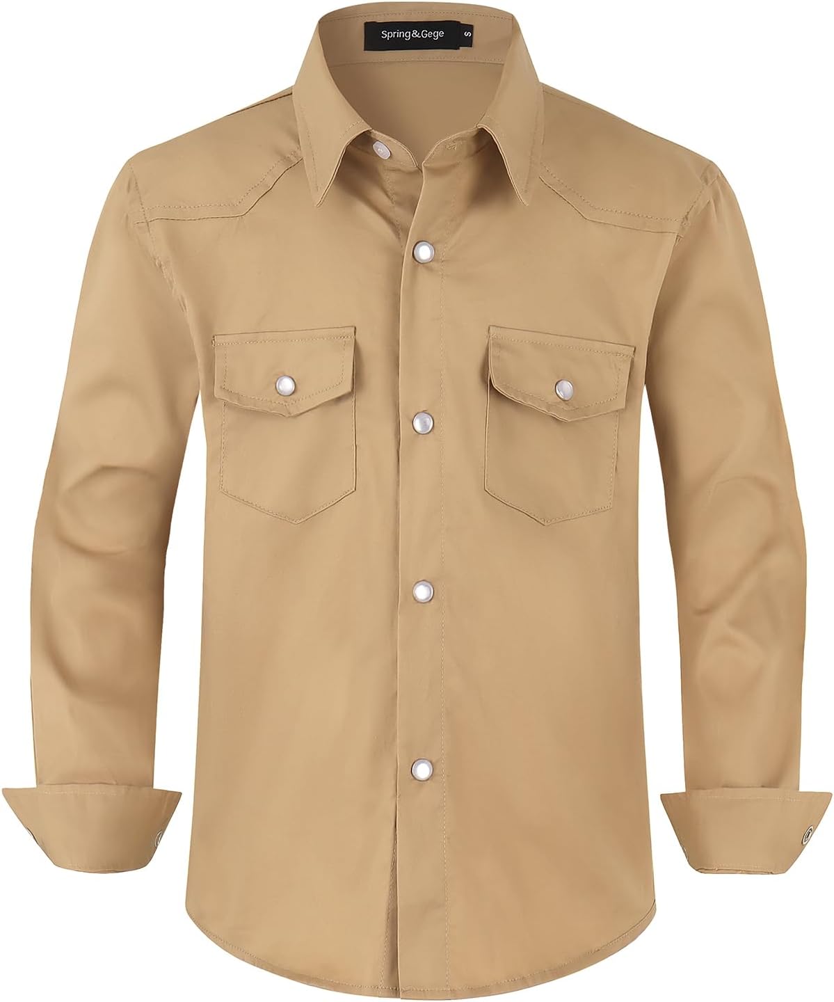 Spring&Gege Boys' Long Sleeve Western Cowboys Pearl Snap Button Down Shirts (5-14 Years)