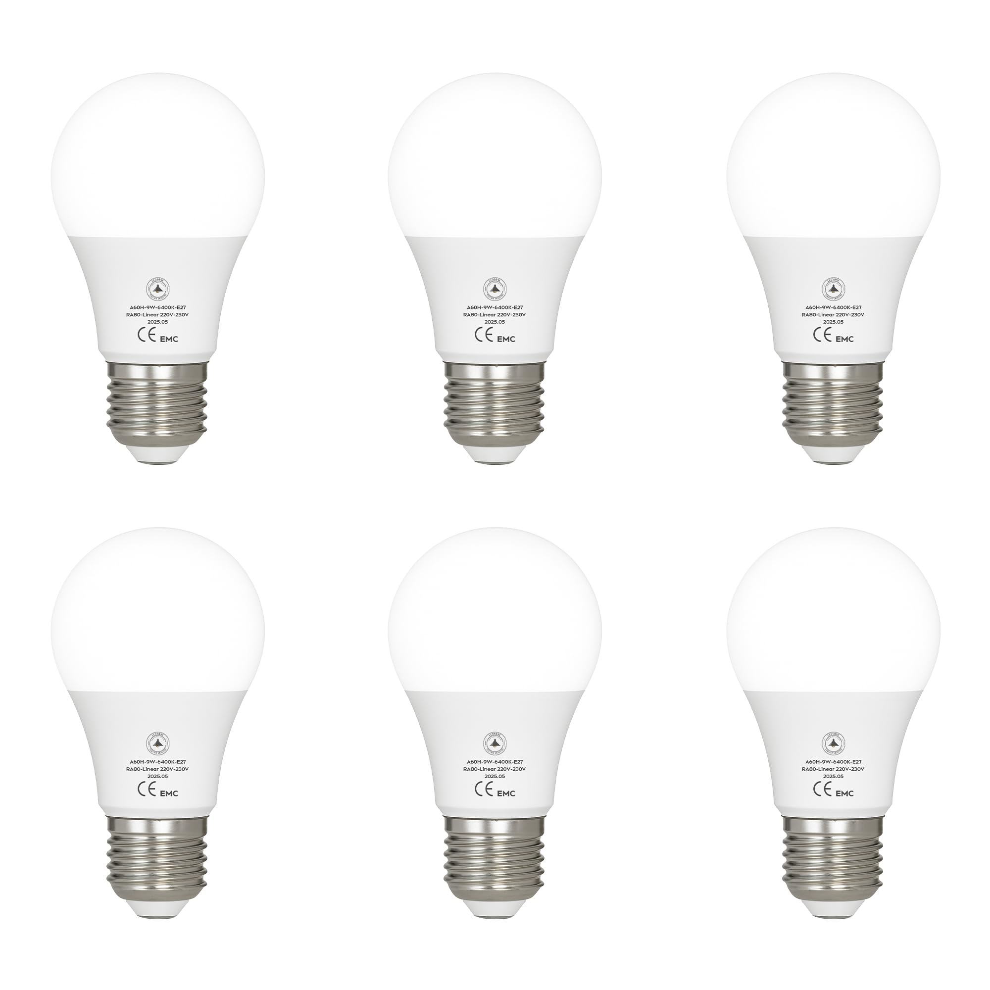 Pack 6, LED E27 Light Bulb, A60 GLS 60W Equivalent Non-dimmable Cool White 6400K 9W 806lm Super Bright Screw Edison LED Bulb, Energy Saving Light Bulb for Modern Home Decoration