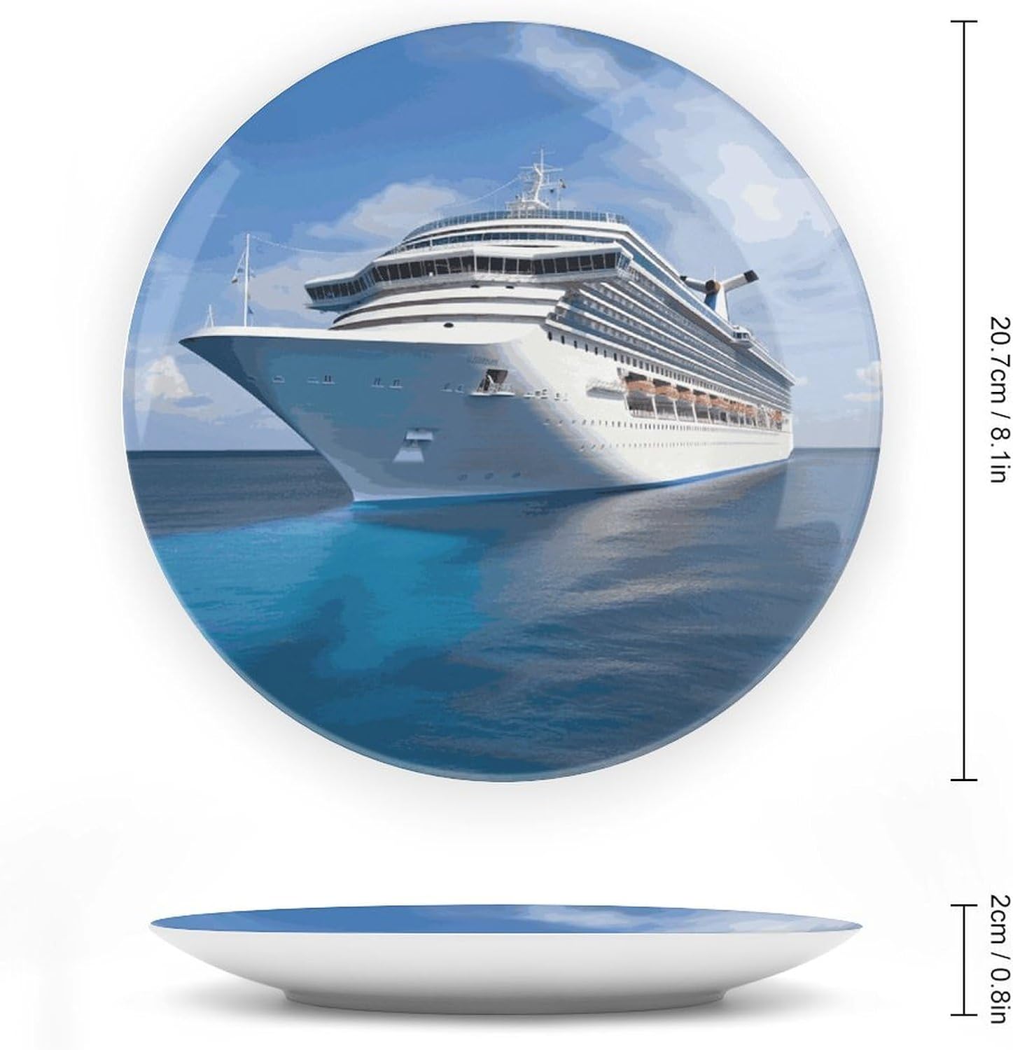 Cruise Ship Bone China Decorative Plate with Display Stand, Ceramic Ornaments Plate for Wall Hanging, Personalized Porcelain Plates for Office, Living Room 8inch