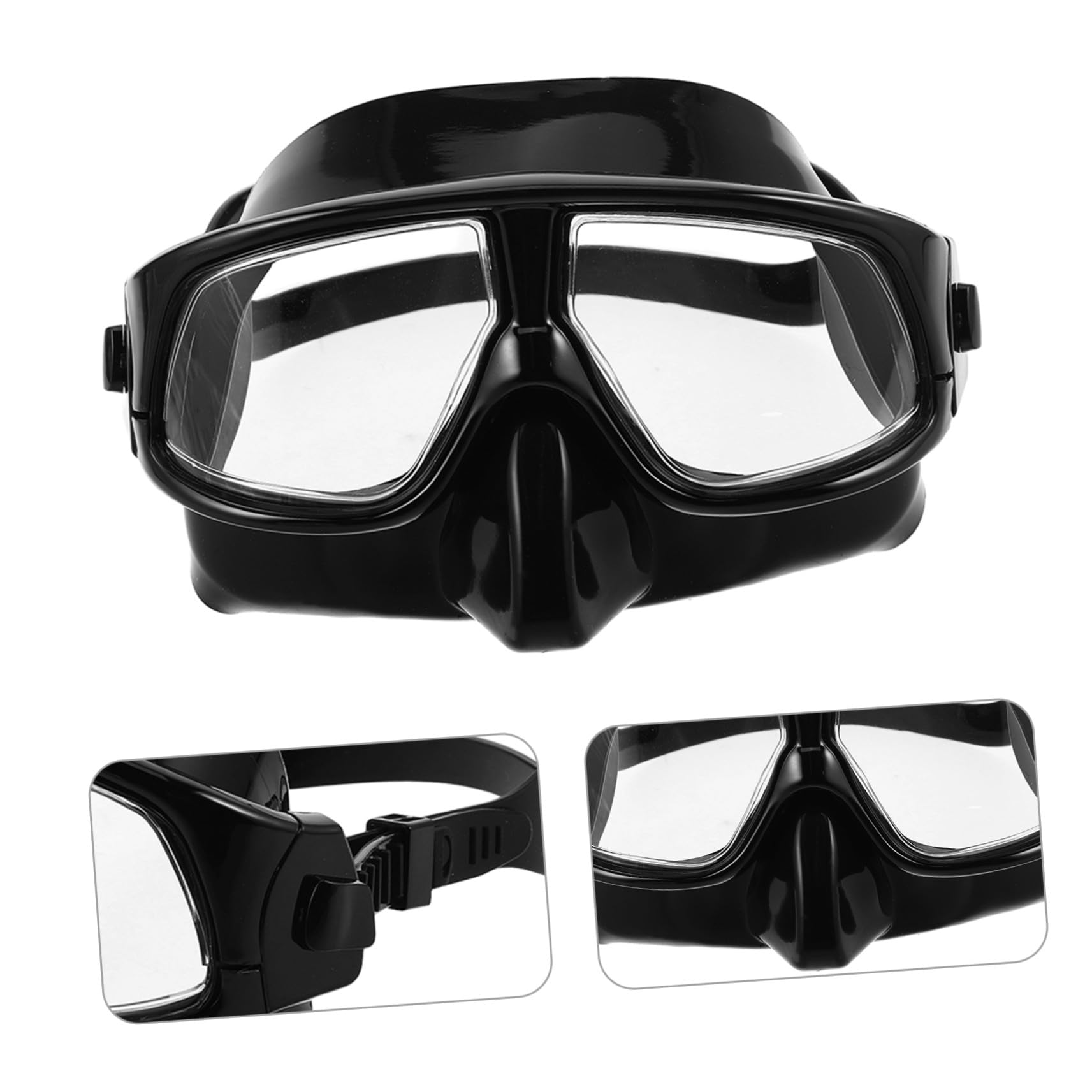 Máscara de Snorkel de Gran Visión Volumen para Adultos | Silicona Negra, Uso en Piscina y Snorkel, Diseño con Cubierta Nasal y Ajuste Cómodo