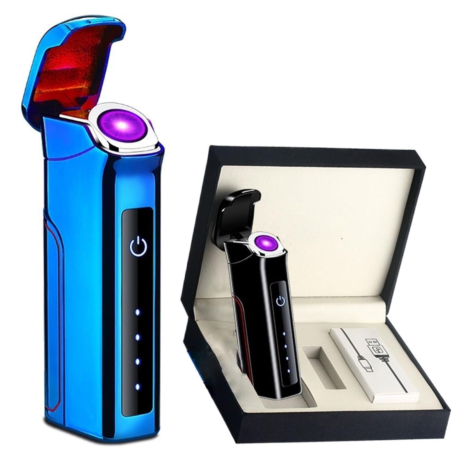 Accendino ad arco elettrico di grande capacità, batteria sostituibile ricaricabile tramite USB, accendino antivento senza fiamma a doppio arco con interruttore con sensore tattile, indicatori di livel
