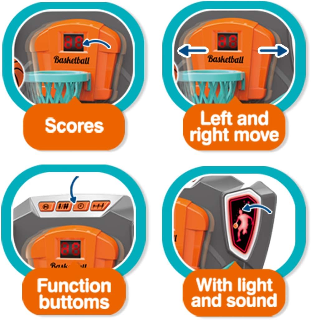 Basketball Shooting Game Toy, Desktop Table Basketball Games Set with Basketball Court, Move Basket, Light and Score Fun Sports Novelty Toy for Birthday Gifts