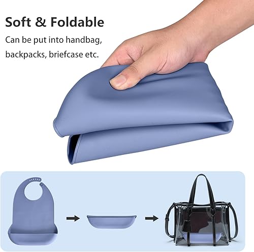 Miniatura 4 de Baberos para adultos para hombres, mujeres, ancianos - Baberos de silicona para adultos para comer - Babero lavable con recogedor de migas (azul)