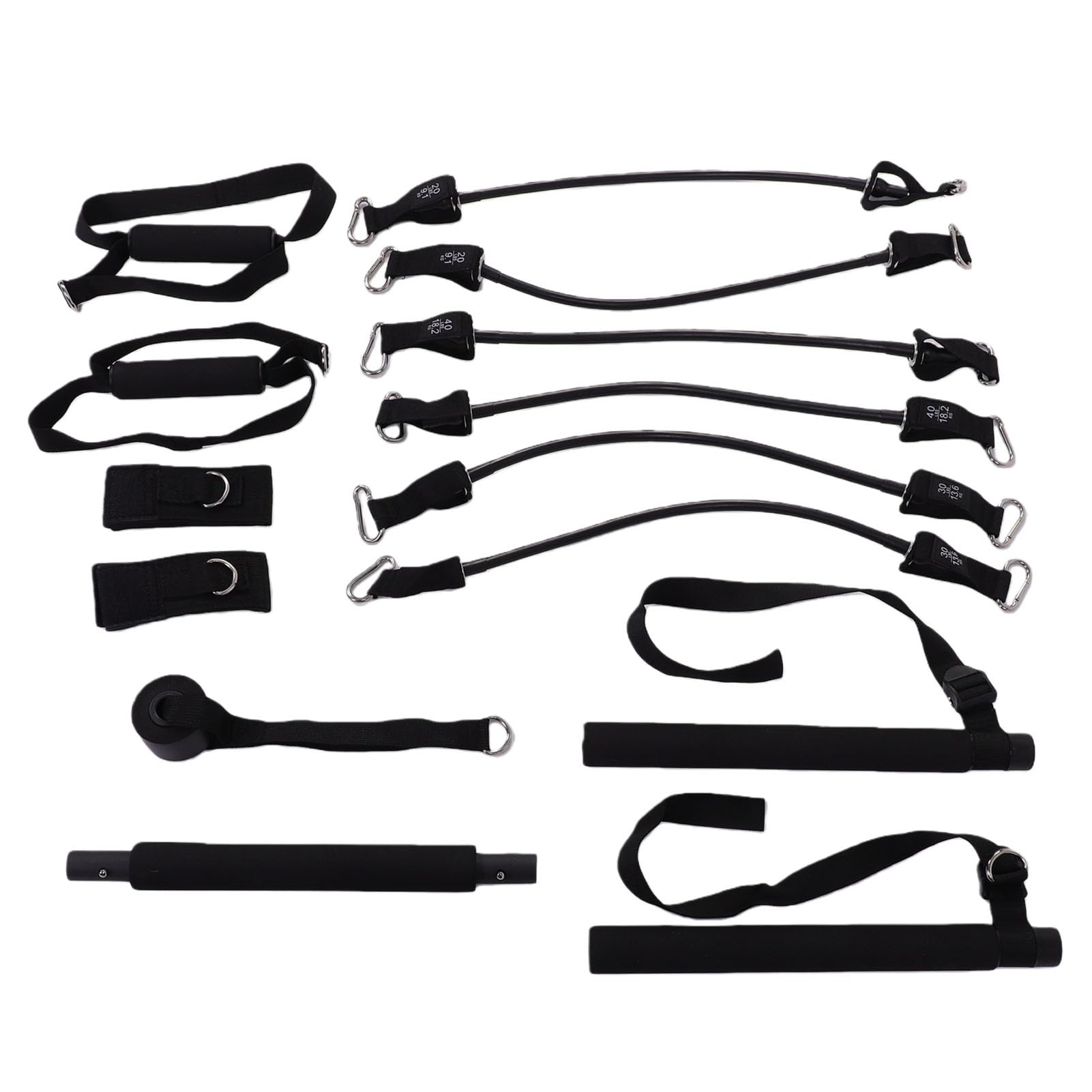 Buachois Pilates Bar Kit, 20 30 40 Lbs Fasce di Resistenza Attrezzature per Allenamento Pilates Regolabili TPE Metallo con Custodia per Fitness a Casa