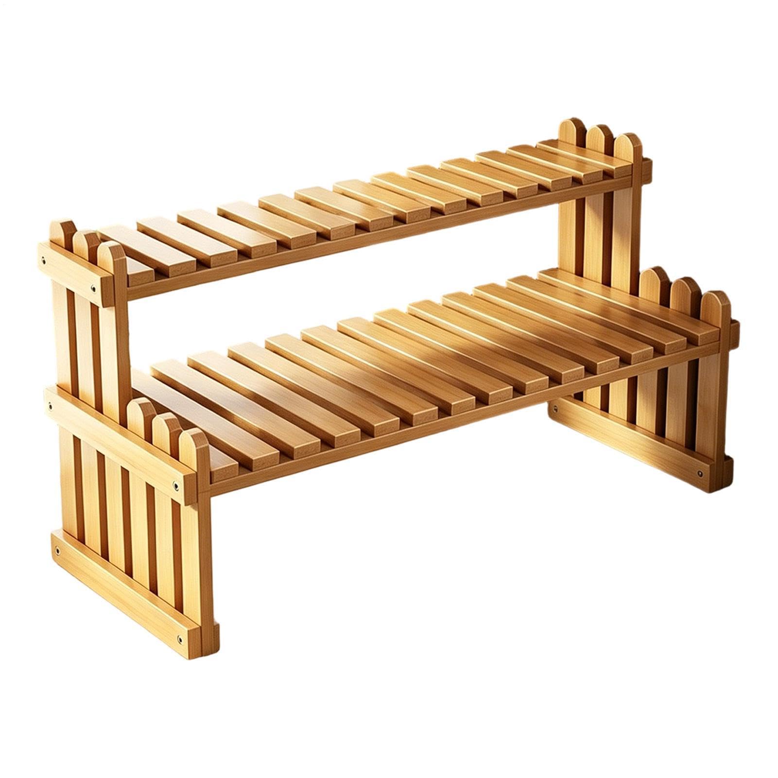 Soporte de madera para macetas pequeñas que evita el desorden