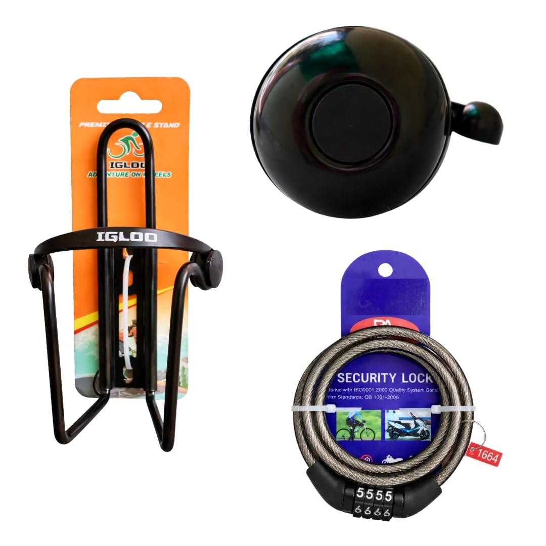 Bicycle Accessories Combo – Water Bottle Holder, Ultra Loud Cycle Bell & 8mm Keyless 4 Digit Combination Cable Lock | Bike Bottle Cage, Safety Bell & Anti-Theft Lock for MTB, Road, Hybrid & City Bikes-picture-20