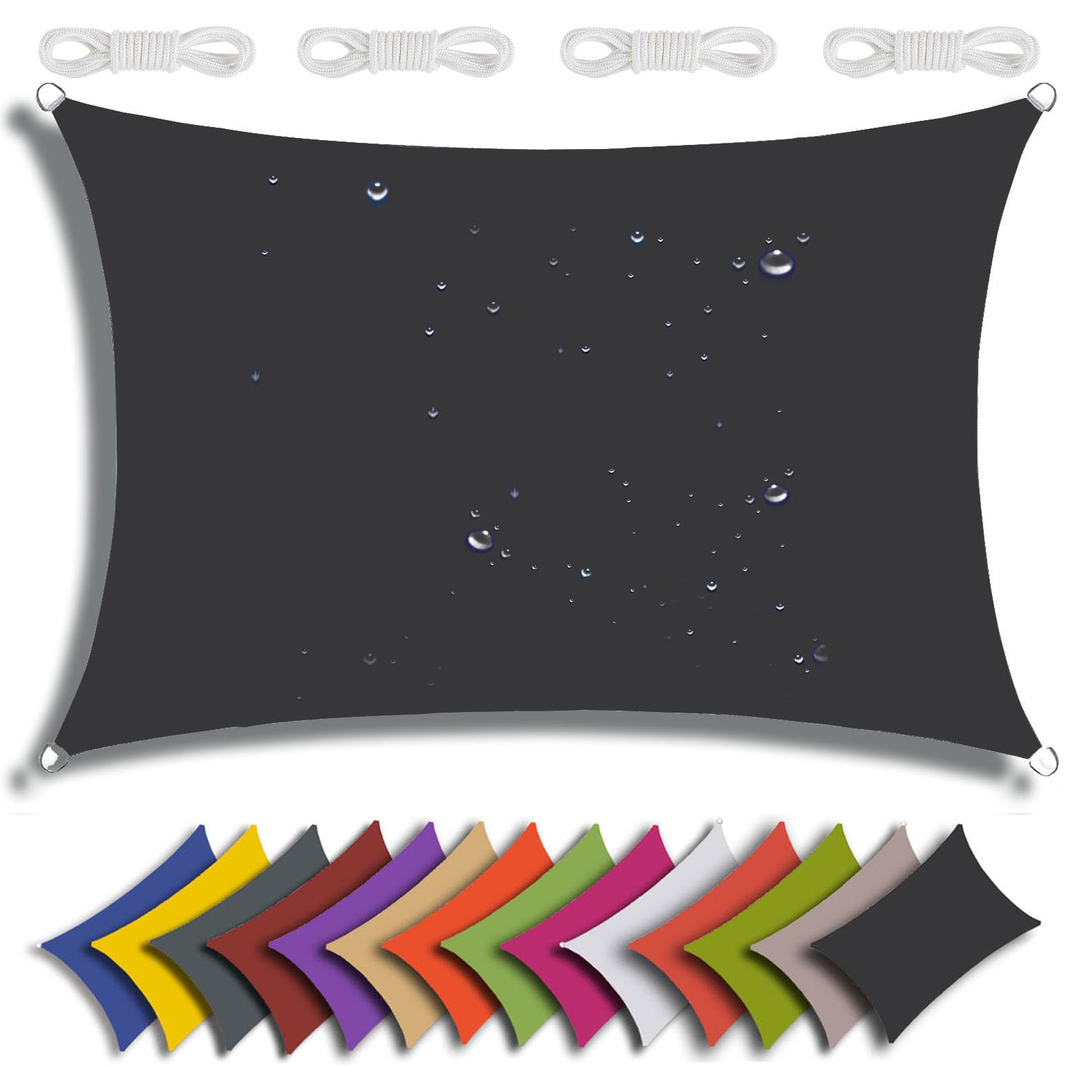 Sonnensegel Wasserdicht Rechteckig Sonnenschutz Wasserabweisend Premium Polyester Mit UV Schutz Für Balkon Garten Terrasse (3x4m,Schwarz)