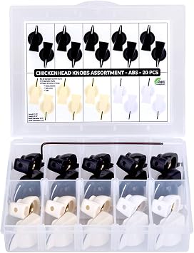 3pdt 20 pcs Chickenhead Knobs Assortment Kit Box, 10 pcs Black, 6 pcs Creme, 4 pcs White, Chicken Head ABS