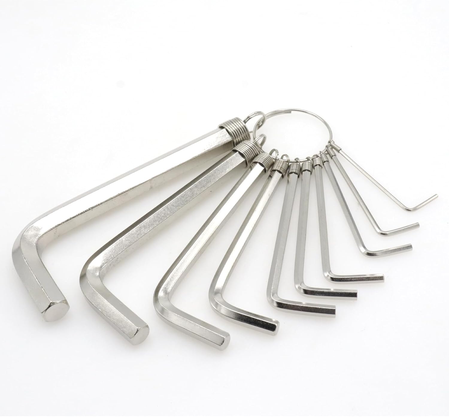 10pcs Silver Allen Wrenches Set, 1.5-10 mm Hex Key Key Chain Set, Portable L Shape Bike Allen Wrench Repair Tool