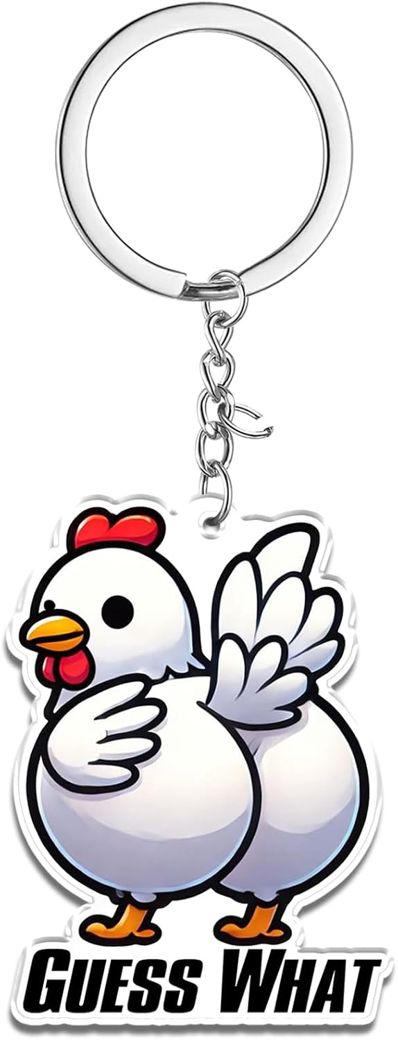Chicken Keychain for Chickens Lovers Chicken Gifts for Women Men Unique Chickens Stuff Guess What
