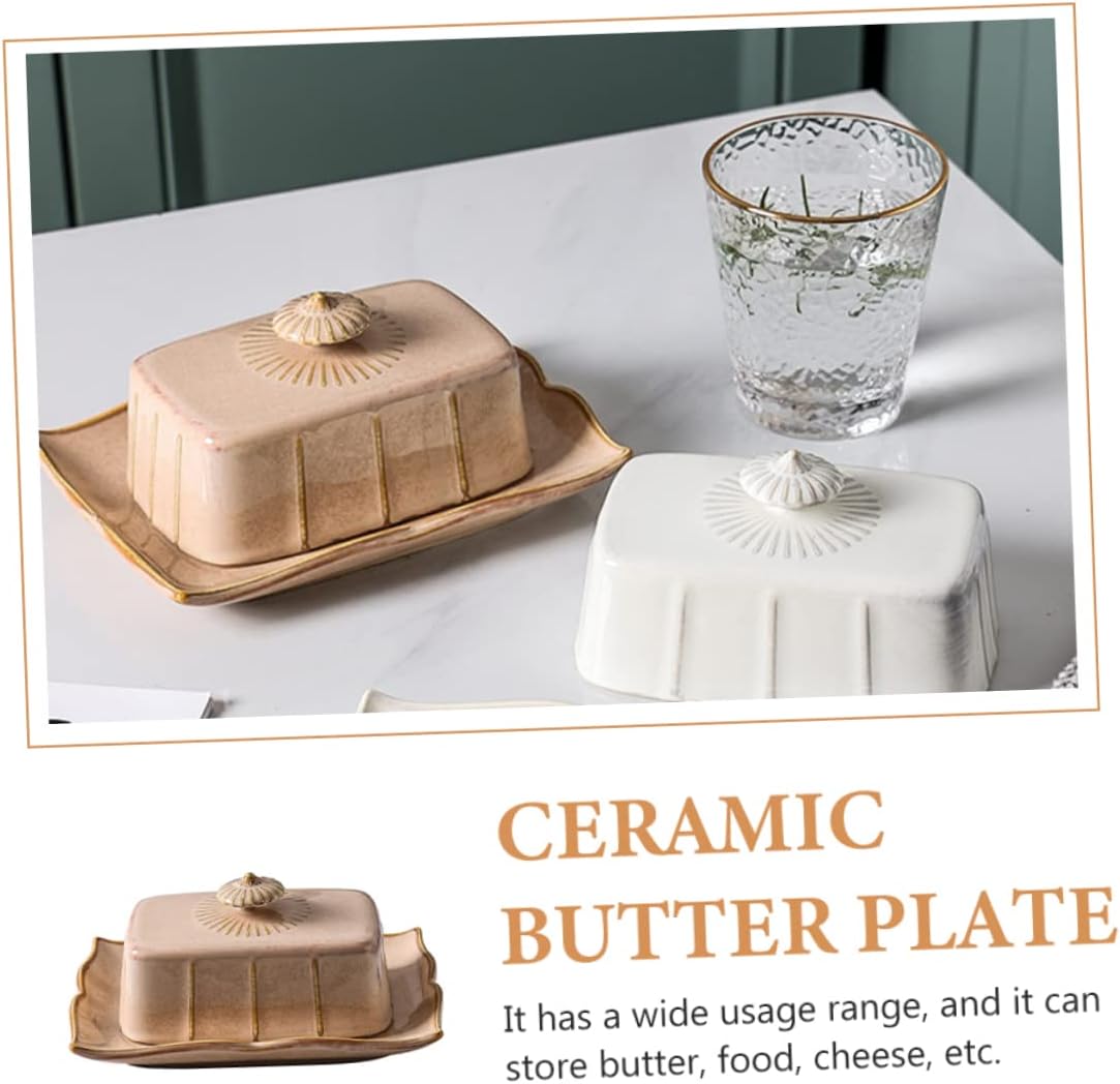 Ceramic Butter Holder with Lid Rectangular Household Butter Tray and Chic Food Plate for Home and Restaurant Use and Suitable for Snacks Nuts and Sliced Fruits