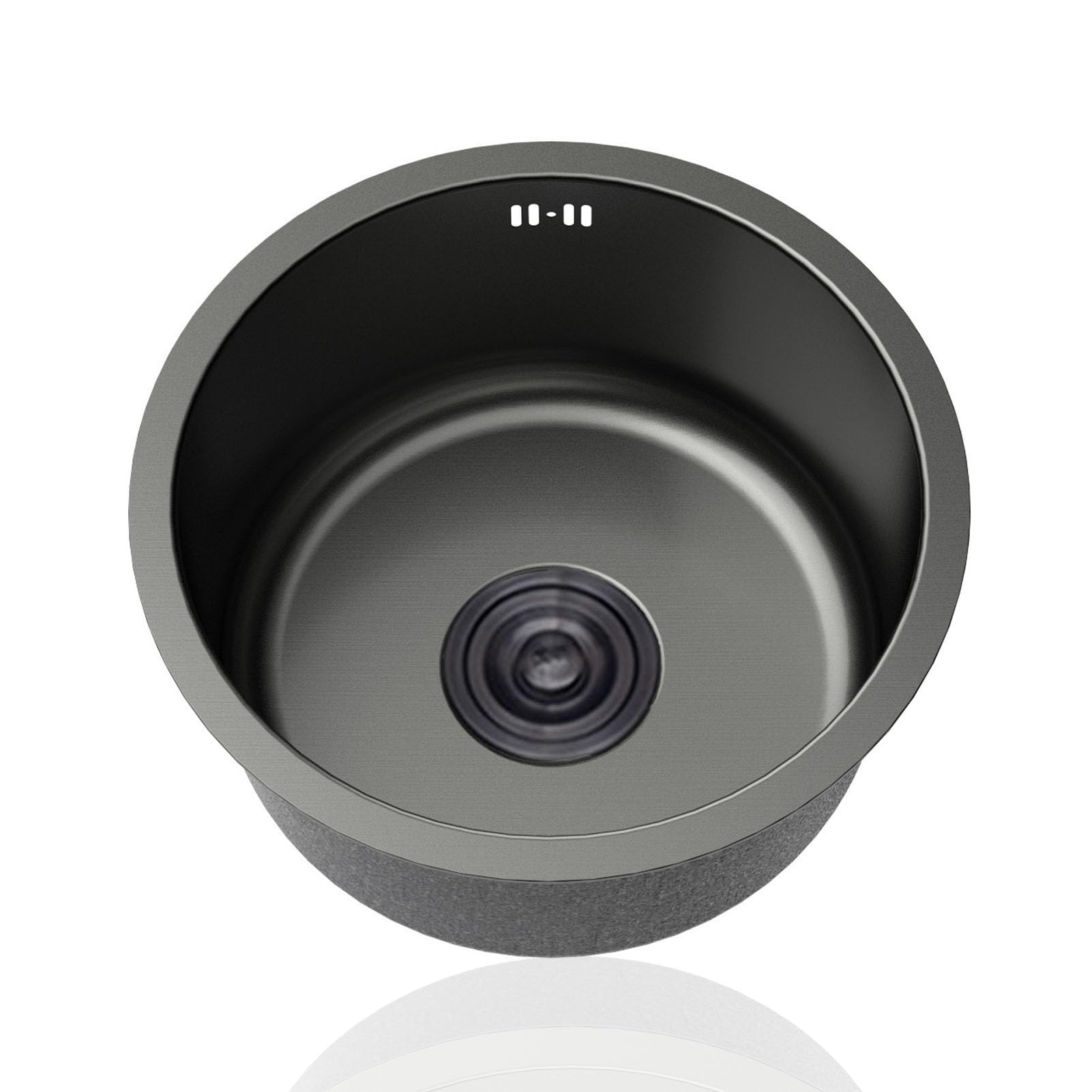 HGCOEYR Stainless Steel Small Sink, Black 304 Stainless Steel Round Kitchen Sink Drainer Overflow Undermount Topmount 25-45 cm(Ø 28cm)