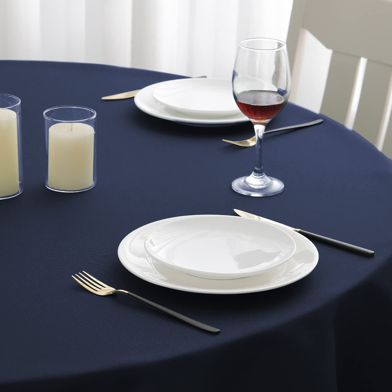 Romanstile Navy Table Cloth Round 160 cm,Water Resistant and Stain Resistant Washable Table Cloths Wrinkle Free Table Cover for Christmas Kitchen Dining table Party Wedding Garden and Outdoor New Year - Image 4