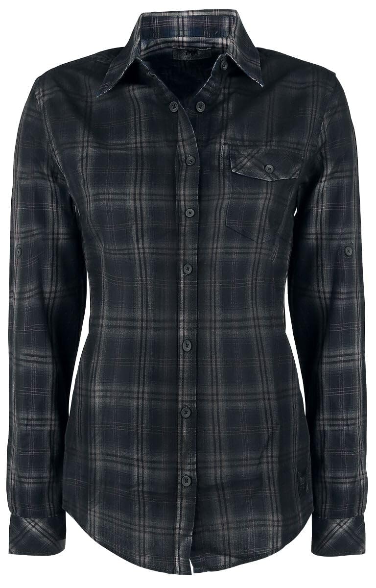 Black Premium by EMP Damen blau-graues Kariertes Hemd