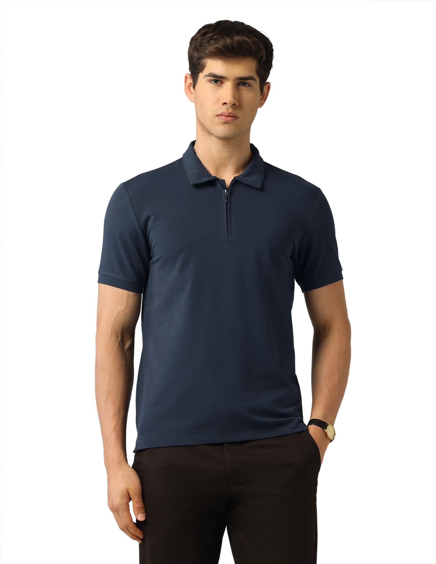 Solid Modern Slim Fit Polo Shirt Navy-image-26