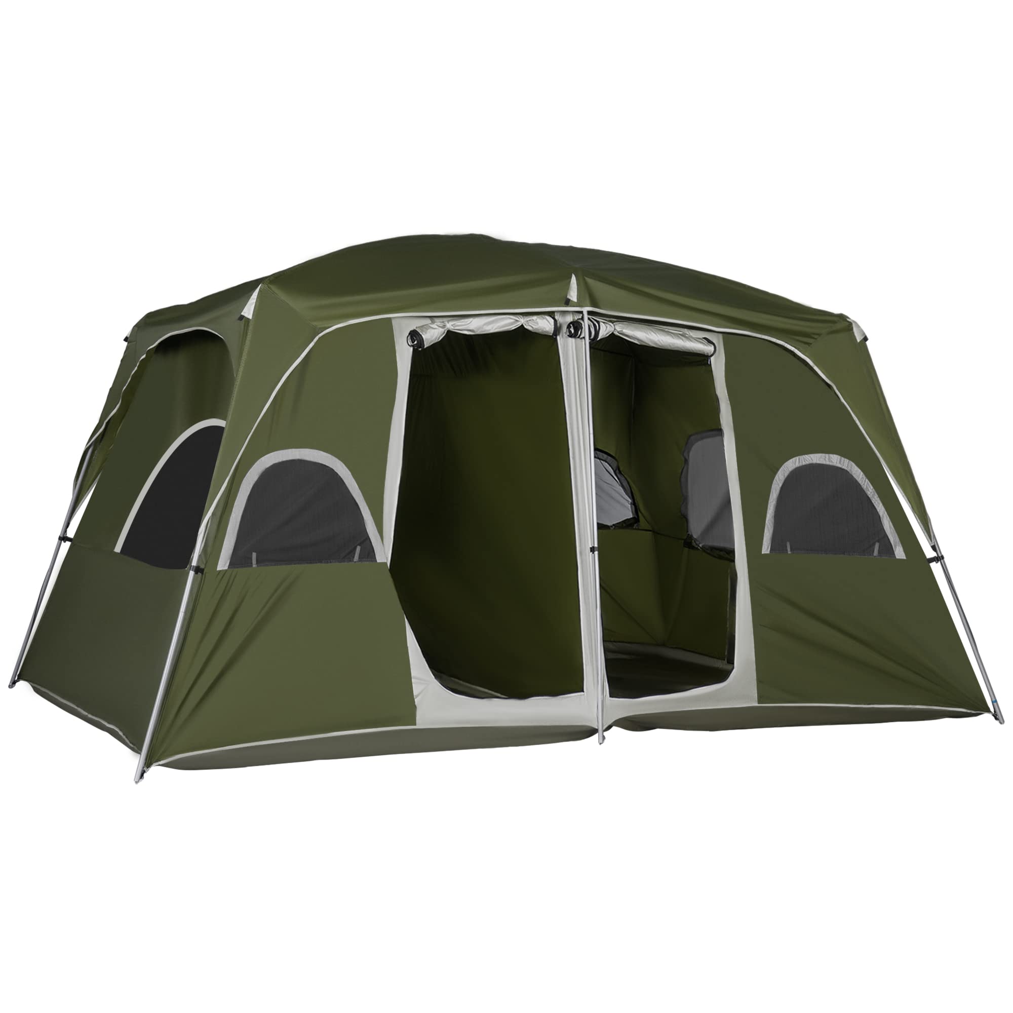 Outsunny Camping Tent Family Tent 4-8 Person 2 Room - Green