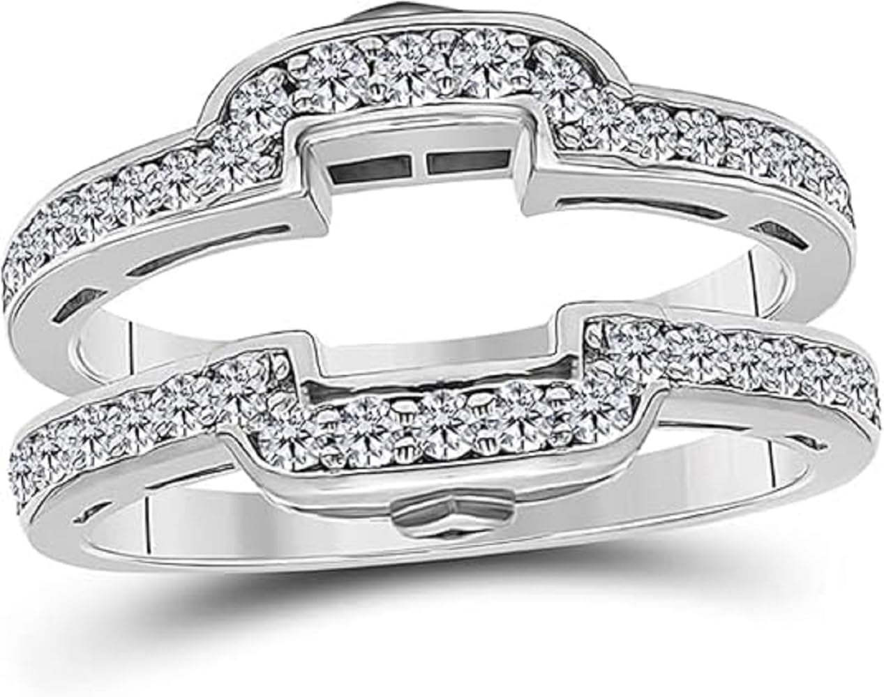 925 Sterling Silver Round Cut White Diamond Square Shape Engagement Wedding Enhancer Wrap Ring Guard for Women's In 14K White Gold Finish