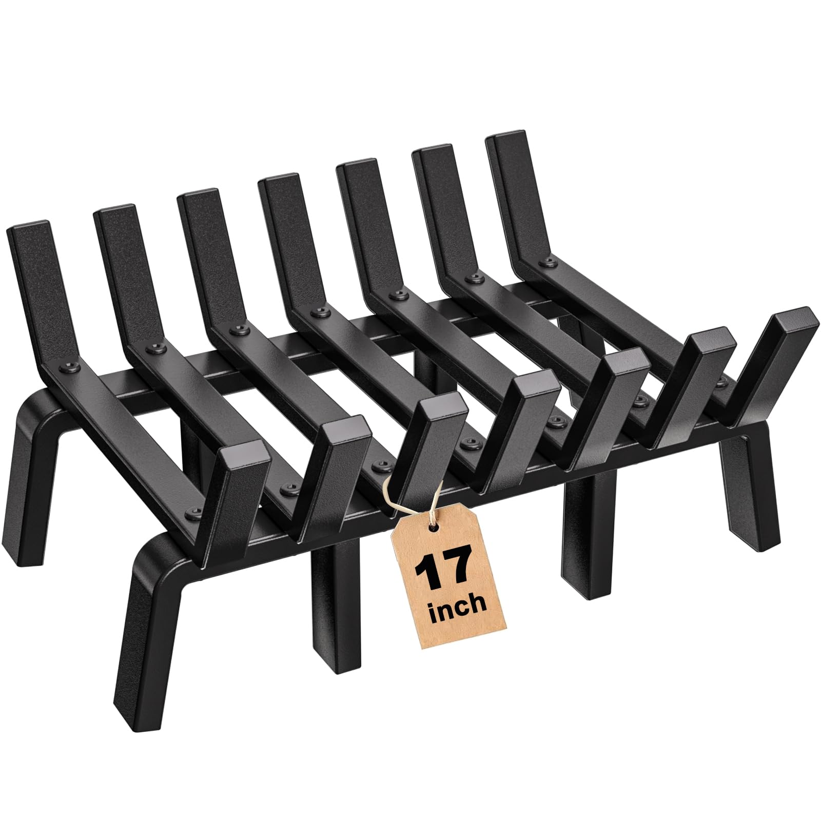 Amagabeli Fireplace Grate 17 Inch with 8 Support Legs Solid Steel Heavy Duty Firewood Log Burning Rack Fire Grates Fireplace Log Holder Wrought Iron Log Grate for Outdoor Firepit Kindling Tools
