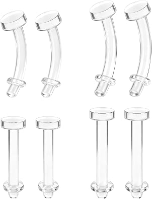 ZS 4 Pairs Clear Straight Curved Barbells, Plastic Eyebrow Piercing Belly Lip Piercing Retainers Bioflex Acrylic Daith Rook Earrings For Surgery Mri Work 16G 14G