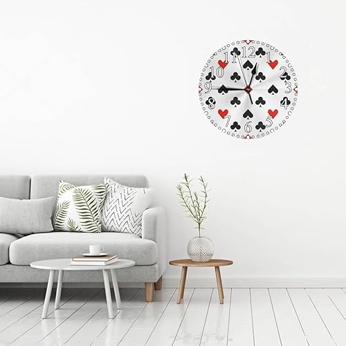 Miniatura 5 de Reloj de pared de póquer rojo y negro con forma de triángulo de corazón geométrico de 10 pulgadas, silencioso, sin tictac, funciona con pilas, para