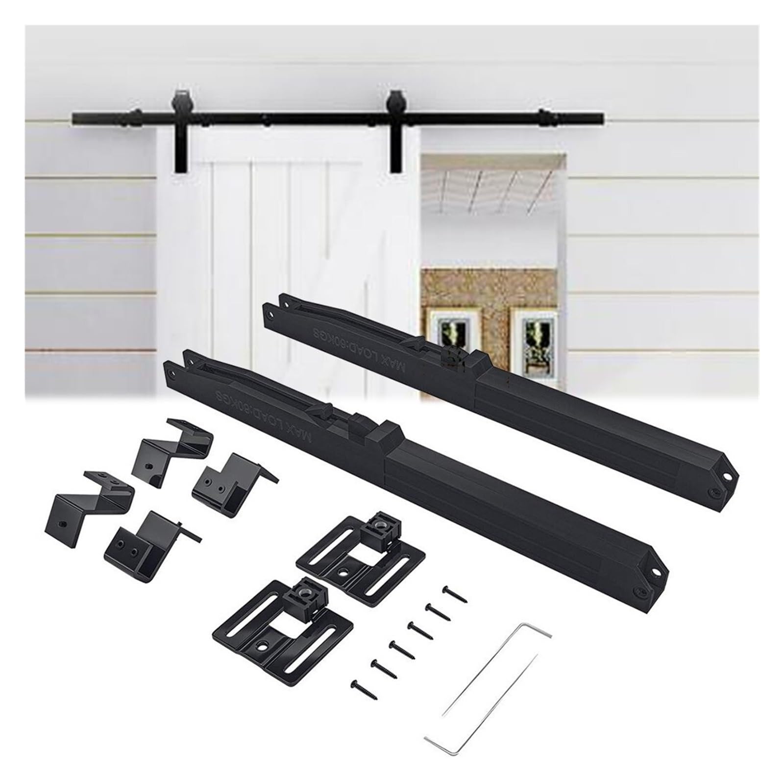 Kit porte coulissante avec amortisseur fermeture douce pour rail de quincaillerie de grange x2