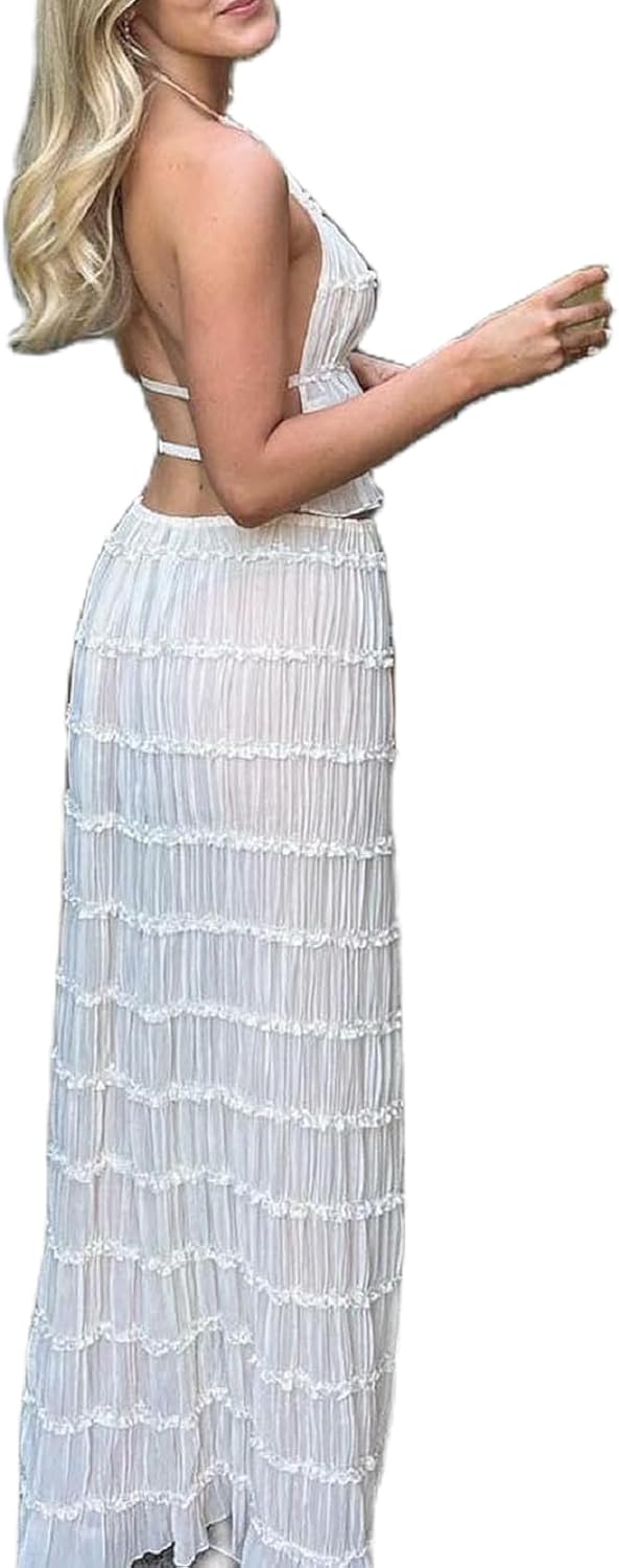 Women Y2K Skirt Set Outfits Strapless Crop Top Bodycon Midi Skirt Dress Sexy 2 Piece Knit Outfits Skirt Summer - Image 3