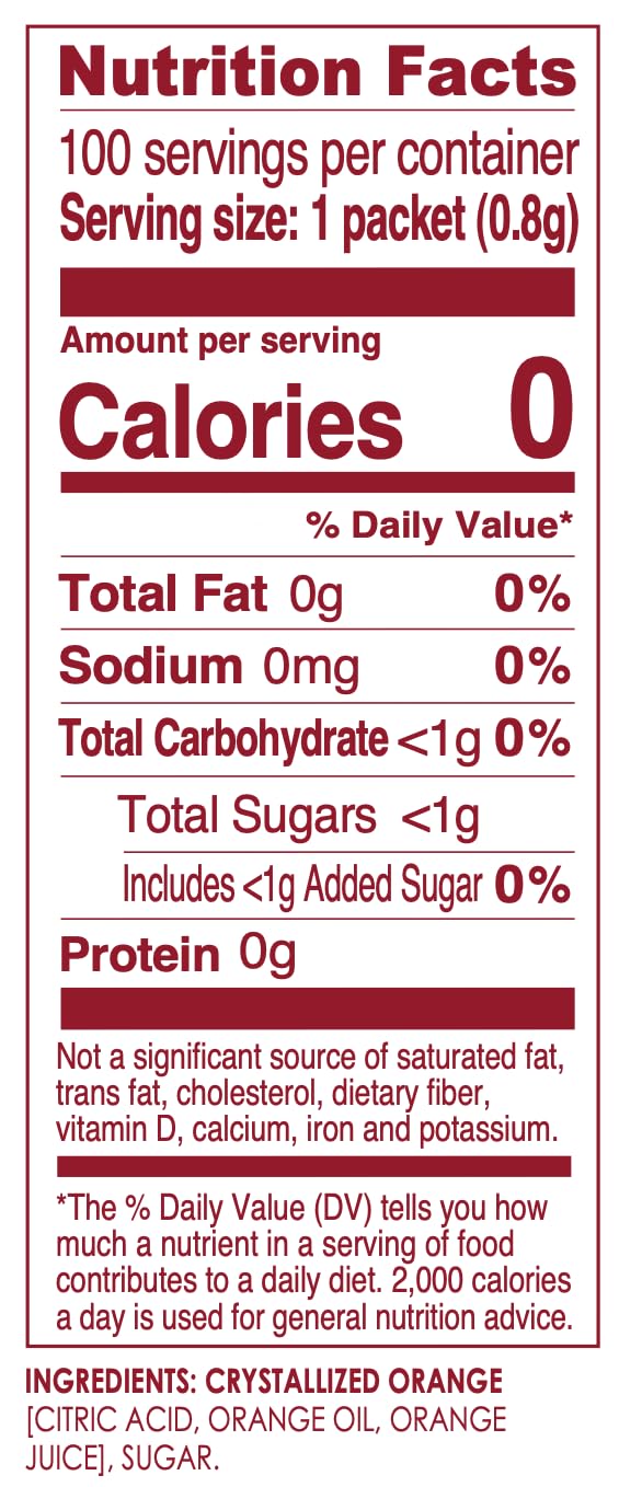 True Orange 100ct (Pack of 1) - Water Enhancer - Bulk Dispenser - 0 Calorie Drink Mix Packets For Water - Orange Flavoring Powder Packets