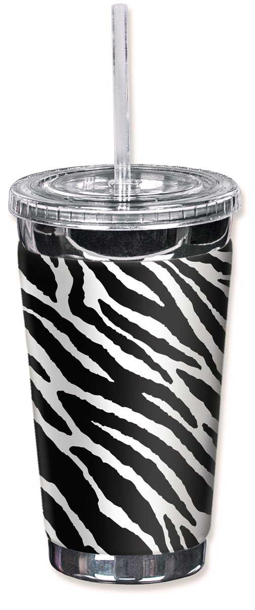 Mugzie 888-TGC "Black & white Zebra" To Go Tumbler with Insulated Wetsuit Cover, 16 oz, Black