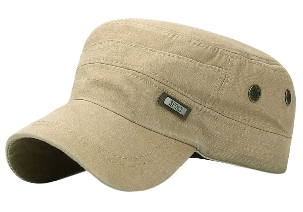 Kangqifen Vintage Distressed Army Cap Washed Cotton Military Cadet Hat for Men Women Beige