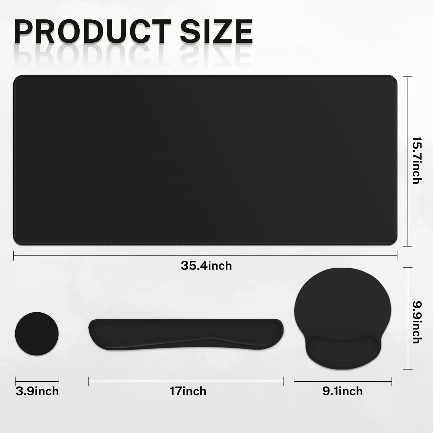 Britimes Black Keyboard Mouse Pad Set Black 4 in1 Large Mousepad+Keyboard Wrist Rest+Mouse Wrist Rest+Coaster Ergonomic Design for Home Office Computer 35.4x15.7Inches