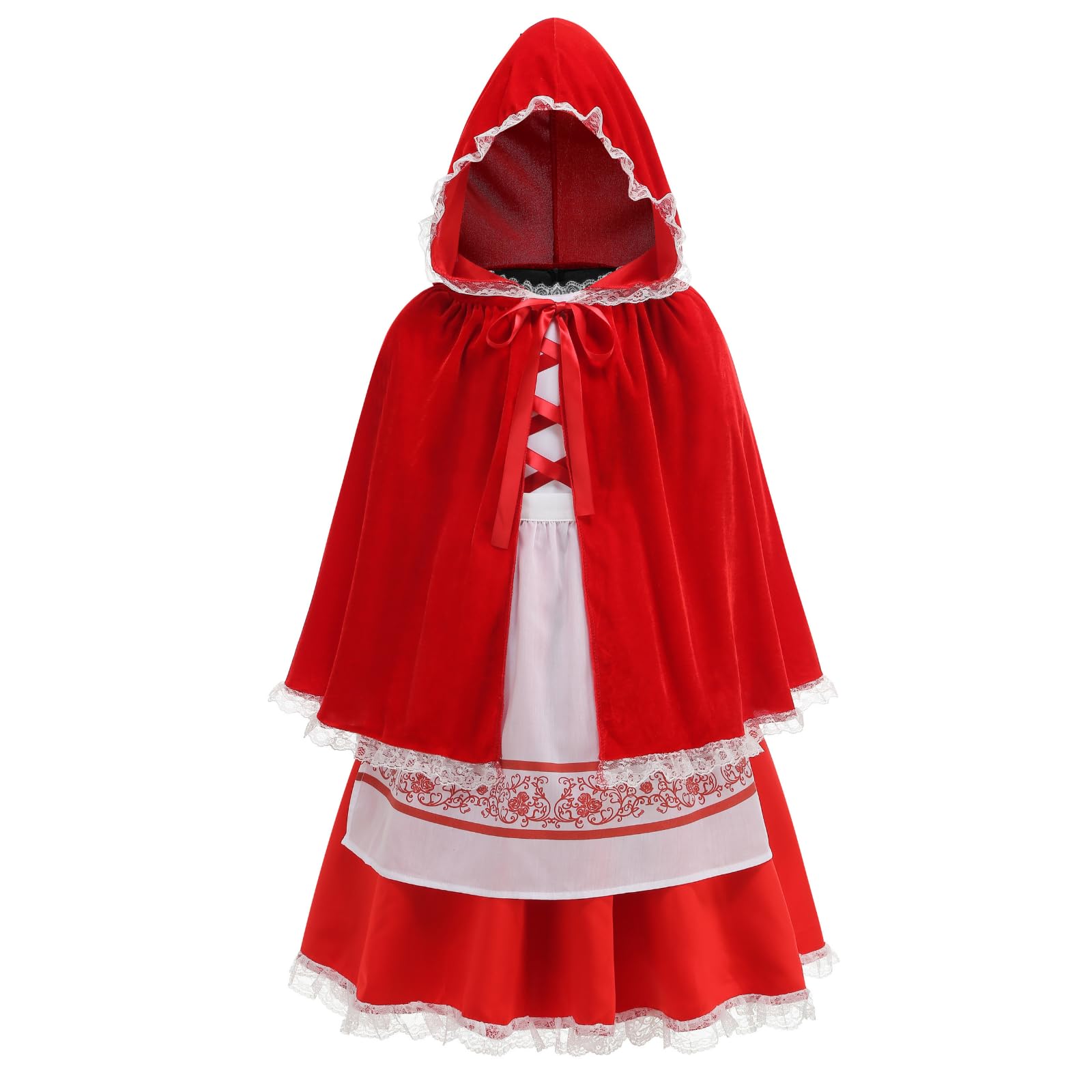 DELIVESS Little Red Riding Hood Kids Costume Soft Breathable Cosplay Outfit for Halloween & Parties(Three piece set in red,9-10Y)