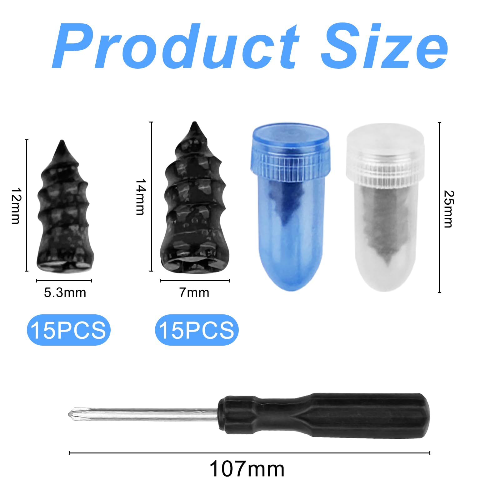 30 Pezzi Kit Riparazione Pneumatici Auto Sottovuoto, Ripara Gomme, Chiodi a Spirale con Cacciavite per Auto Moto Camion Bicicletta