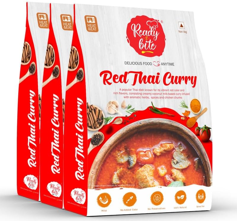 Ready 2 Bite Chicken Red Thai Curry (Pack of 3) Special Delicious Natural Instant Food Ready to EatFew Minutes Slow Cooked Heat | Microwaveable | Quick Meals | No Artificial Colour | No Preservative